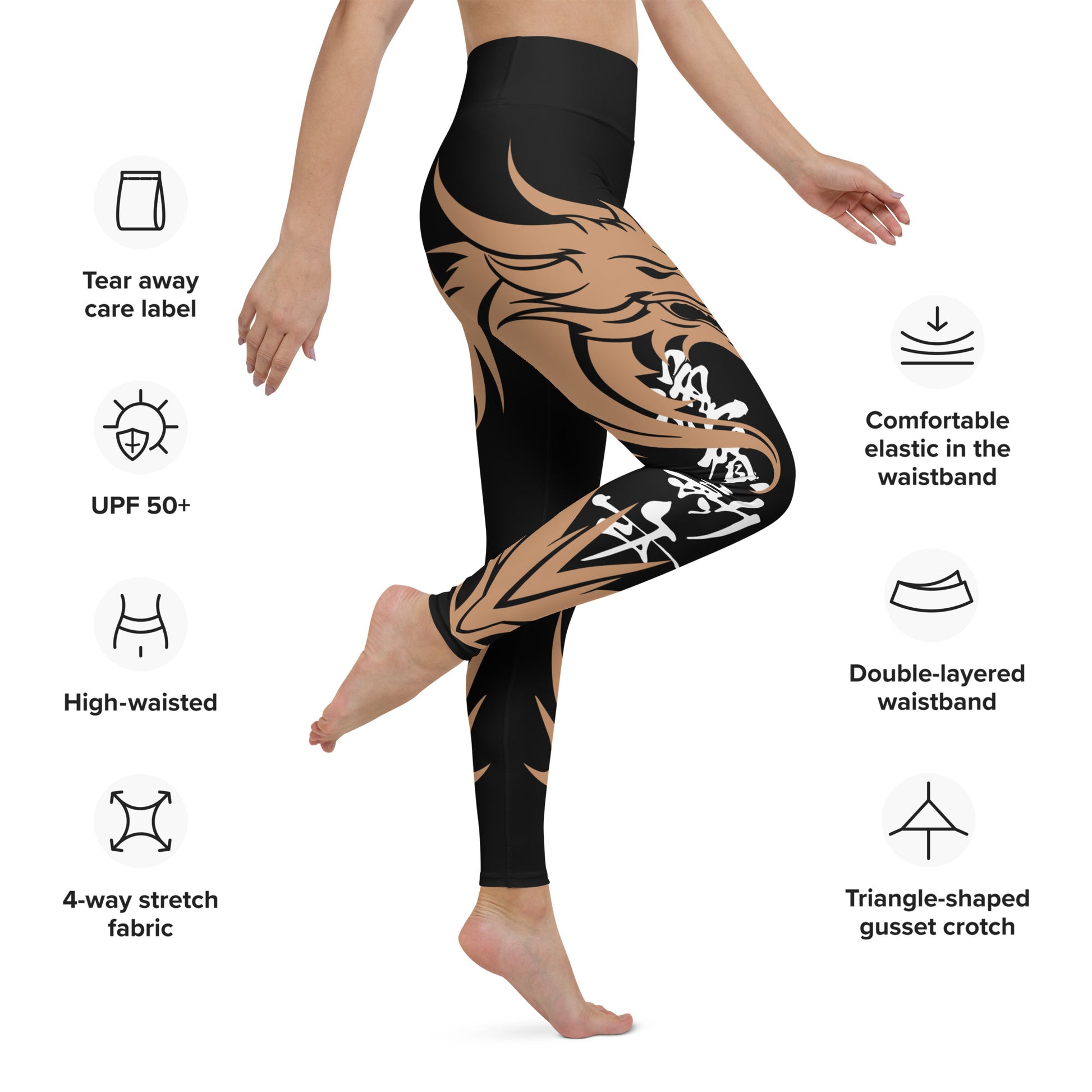 Women's Leggings for Fitness, Yoga, and Streetwear - Call The Dragon - Black, gold and white - Necxium.store.4