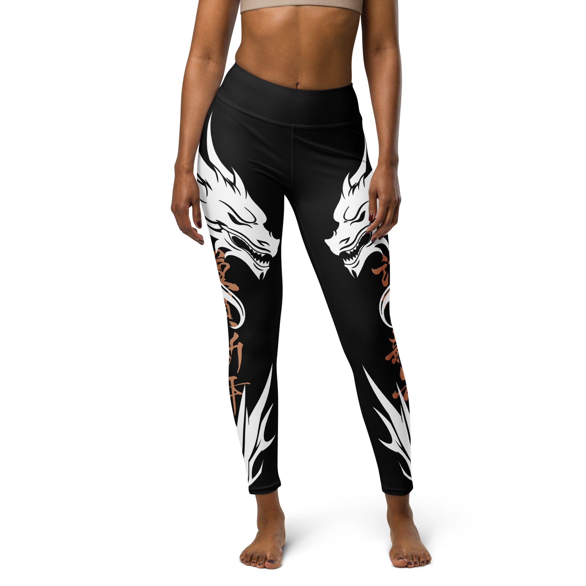 Women's Leggings for Fitness, Yoga, and Streetwear - Call The Dragon - Black, white and gold - Necxium.store.2