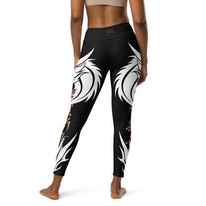 Women's Leggings for Fitness, Yoga, and Streetwear - Call The Dragon - Black, white and gold - Necxium.store.3