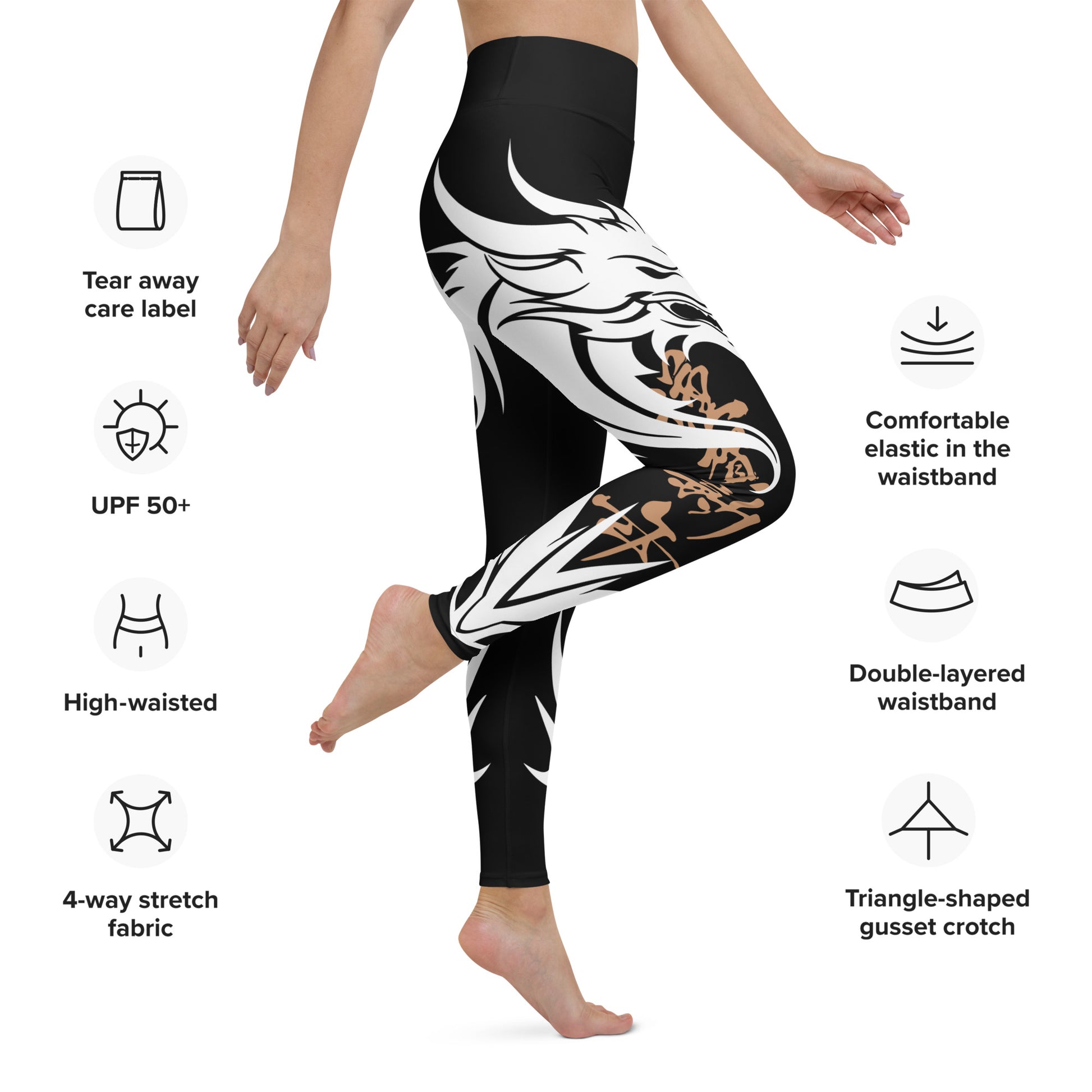 Women's Leggings for Fitness, Yoga, and Streetwear - Call The Dragon - Black, white and gold - Necxium.store.4