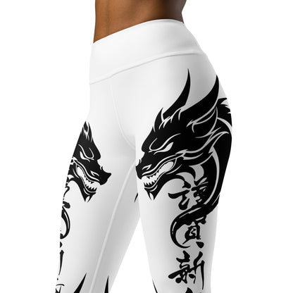 Women's Leggings for Fitness, Yoga, and Streetwear - Call The Dragon - White, Black and Chaos - Necxium.store.1