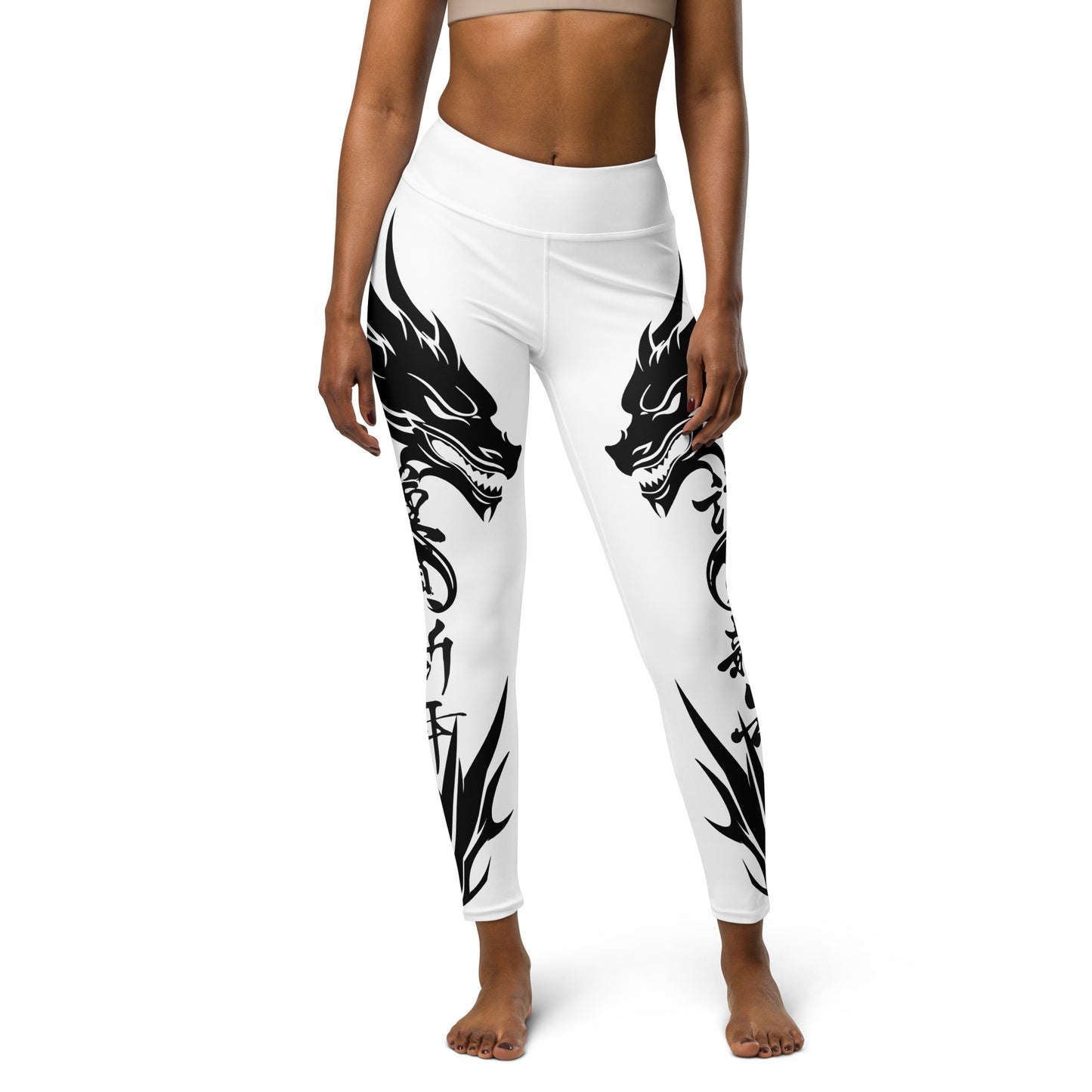 Women's Leggings for Fitness, Yoga, and Streetwear - Call The Dragon - White, Black and Chaos - Necxium.store.2