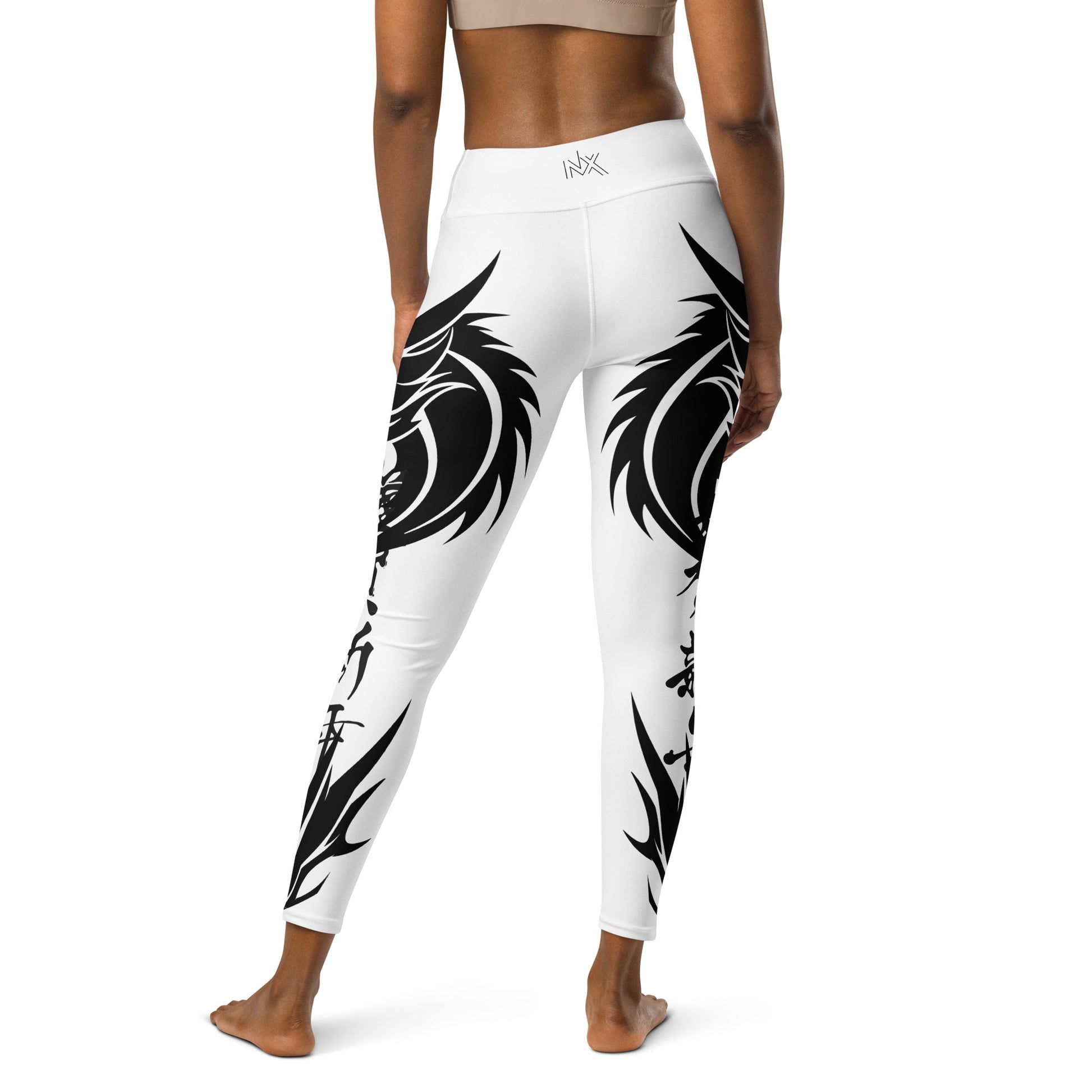 Women's Leggings for Fitness, Yoga, and Streetwear - Call The Dragon - White, Black and Chaos - Necxium.store.3