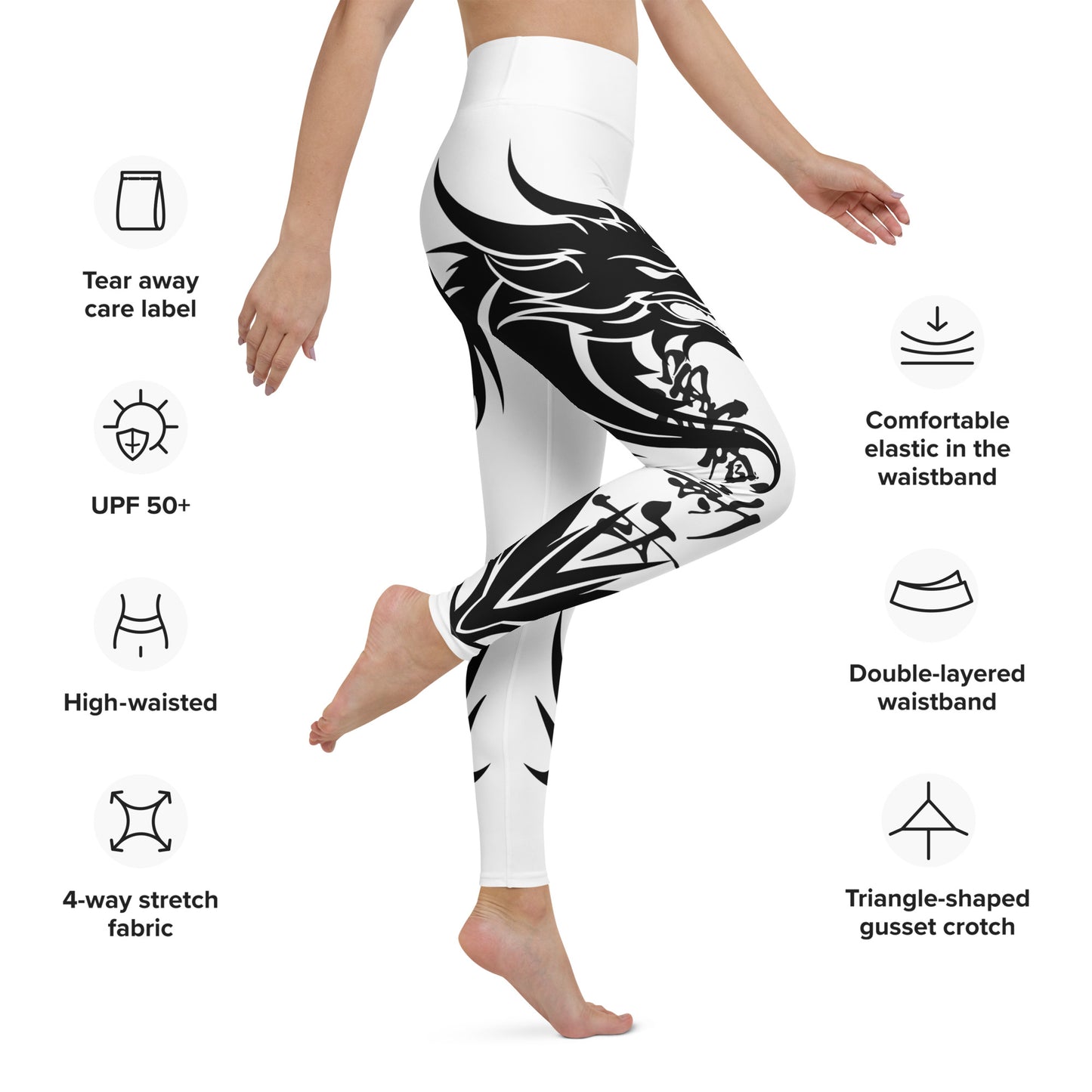 Women's Leggings for Fitness, Yoga, and Streetwear - Call The Dragon - White, Black and Chaos - Necxium.store.4