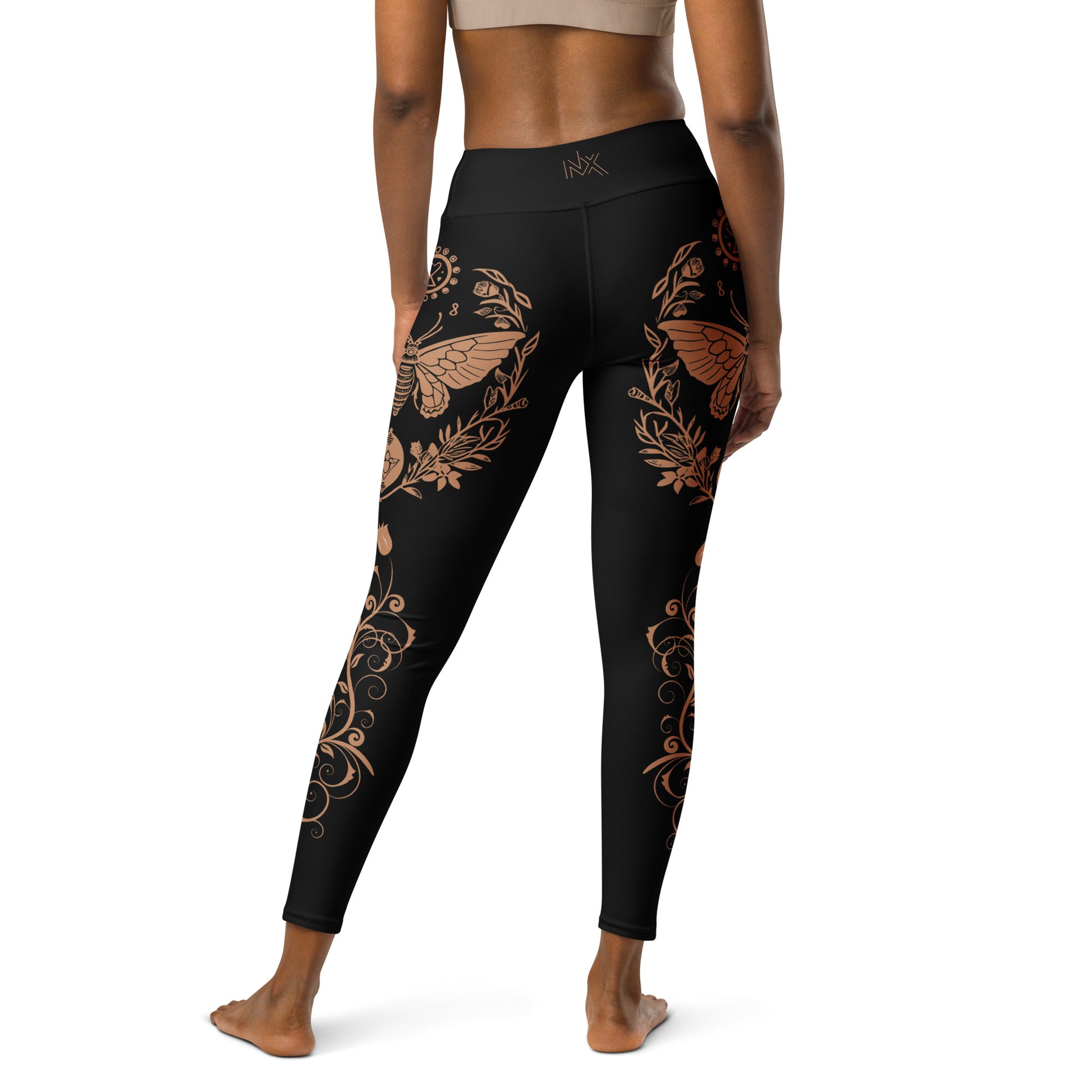 Women's Leggings for Fitness, Yoga, and Streetwear - Night Swarms and Roses - Black and Gold - Necxium.store.3