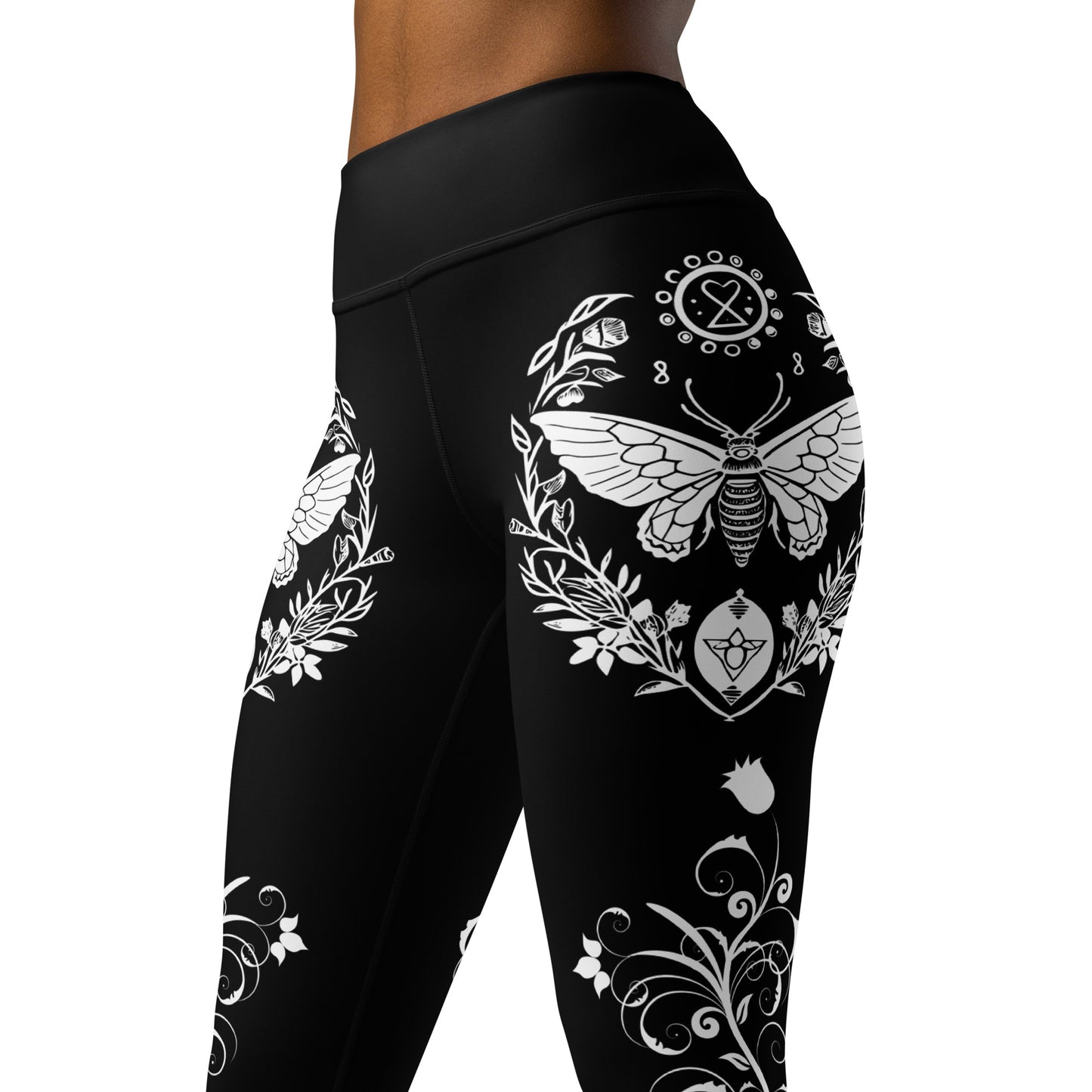 Women's Leggings for Fitness, Yoga, and Streetwear - Night Swarms and Roses - Black and White - Necxium.store.1