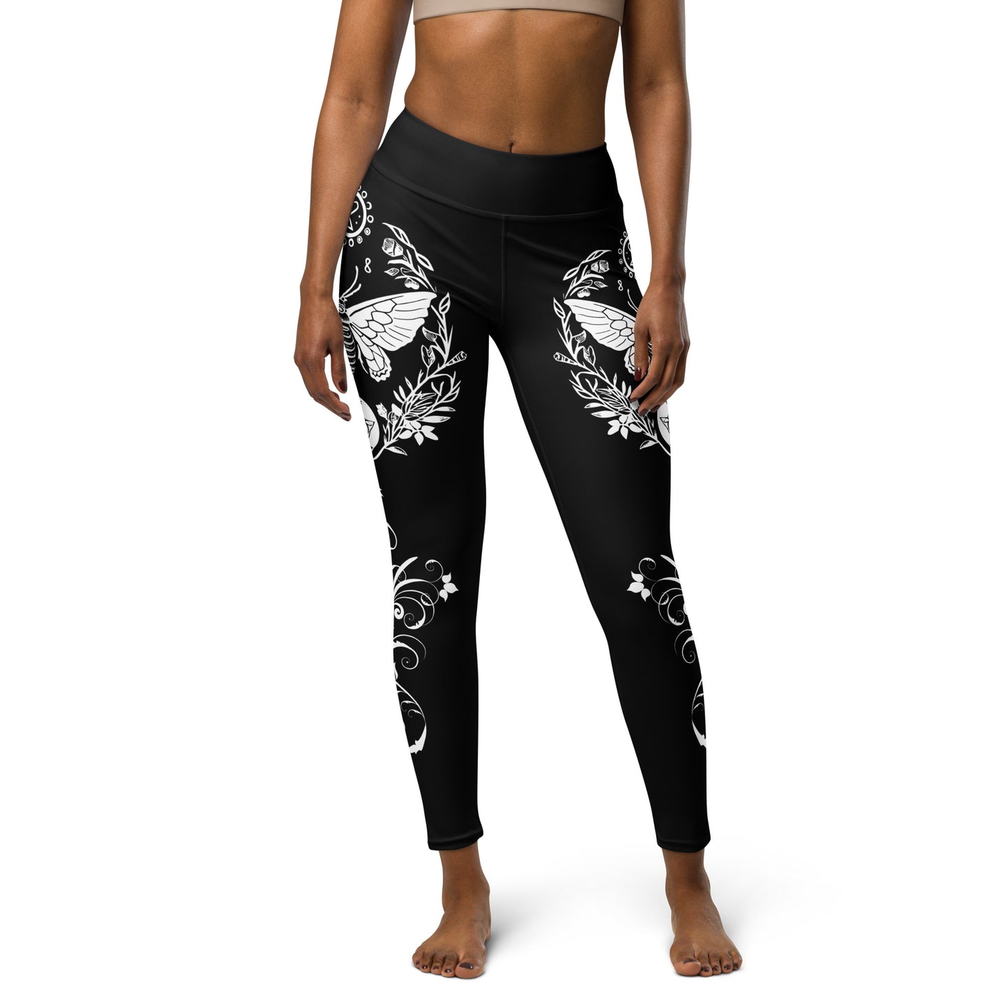 Women's Leggings for Fitness, Yoga, and Streetwear - Night Swarms and Roses - Black and White - Necxium.store.2