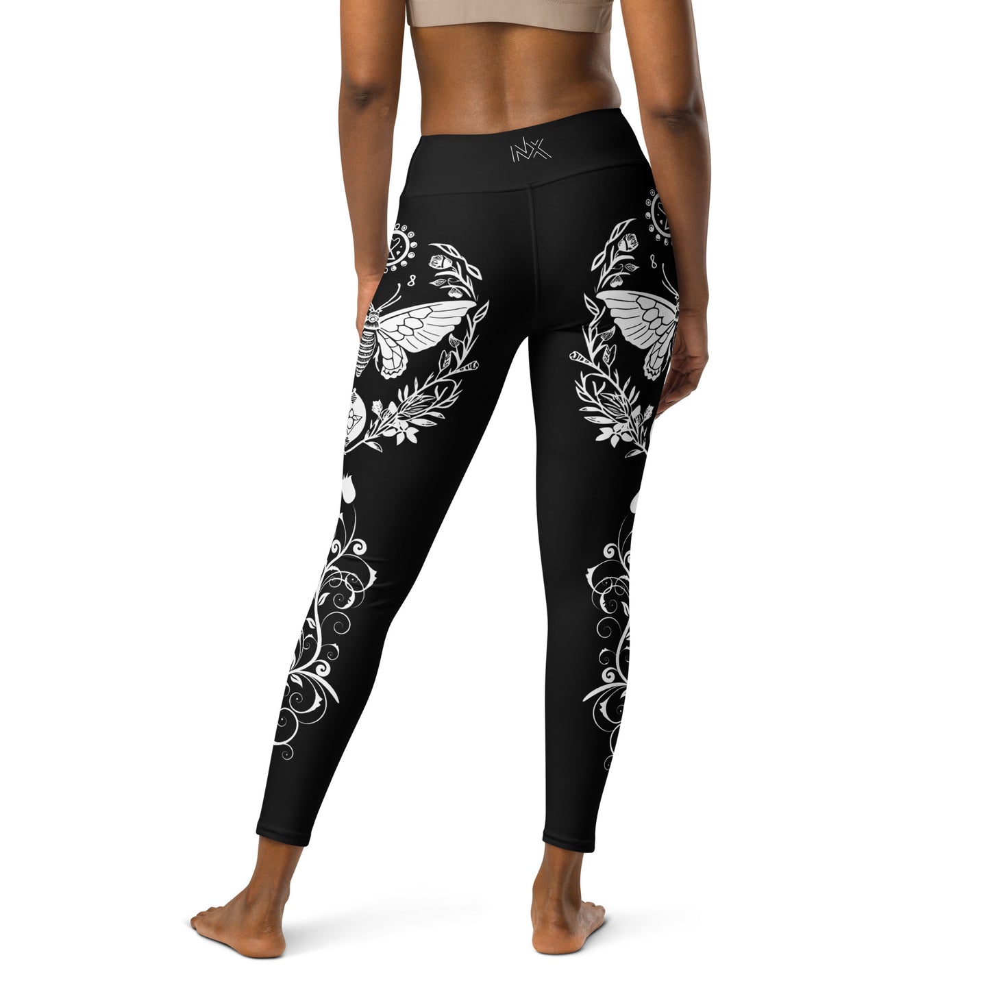 Women's Leggings for Fitness, Yoga, and Streetwear - Night Swarms and Roses - Black and White - Necxium.store.3