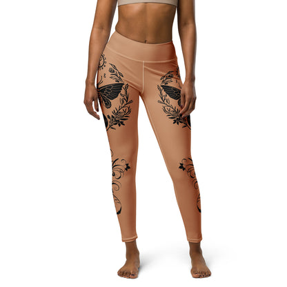 Women's Leggings for Fitness, Yoga, and Streetwear - Night Swarms and Roses - Gold and Black - Necxium.store.2