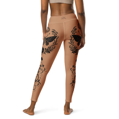 Women's Leggings for Fitness, Yoga, and Streetwear - Night Swarms and Roses - Gold and Black - Necxium.store.3