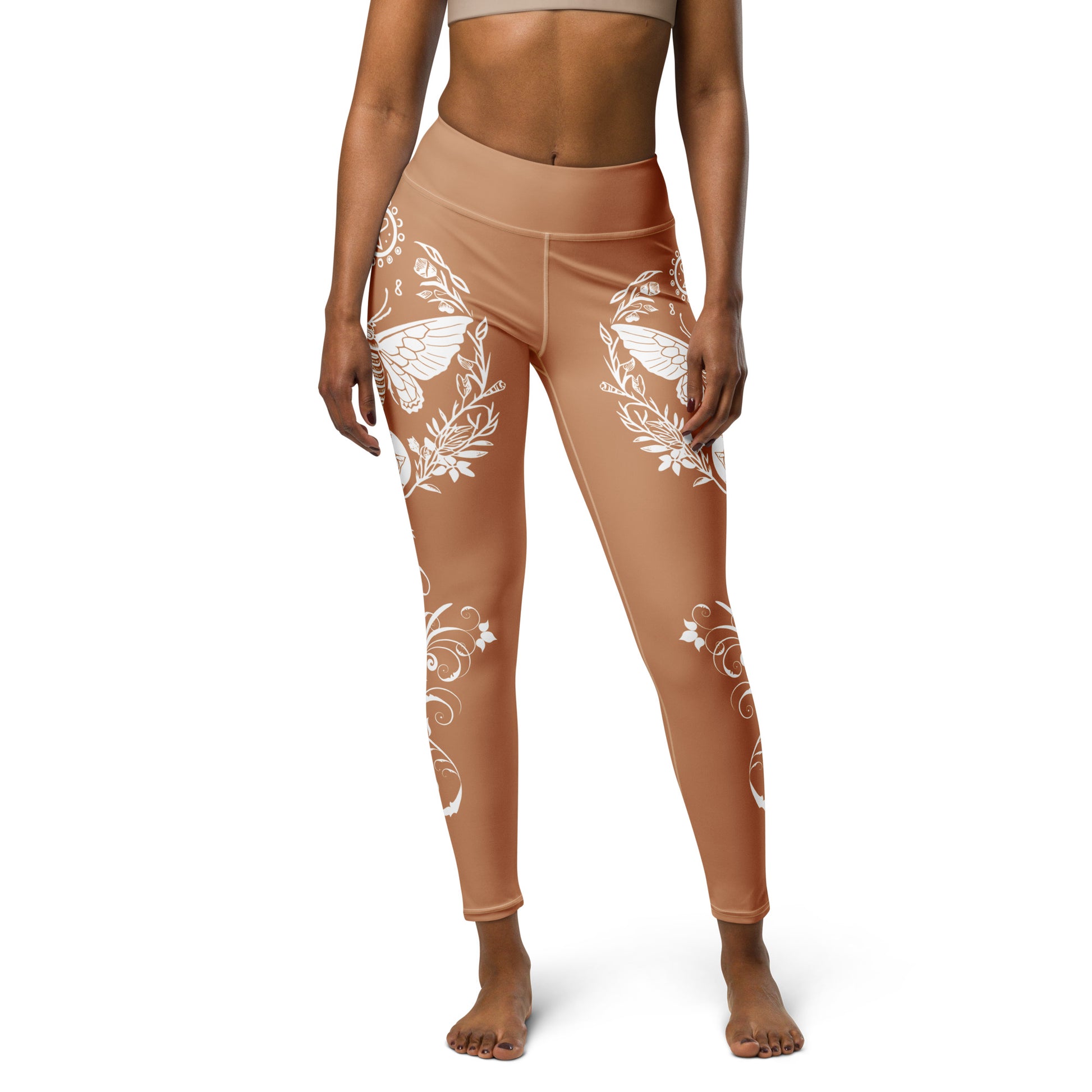 Women's Leggings for Fitness, Yoga, and Streetwear - Night Swarms and Roses - Gold and White - Necxium.store.2