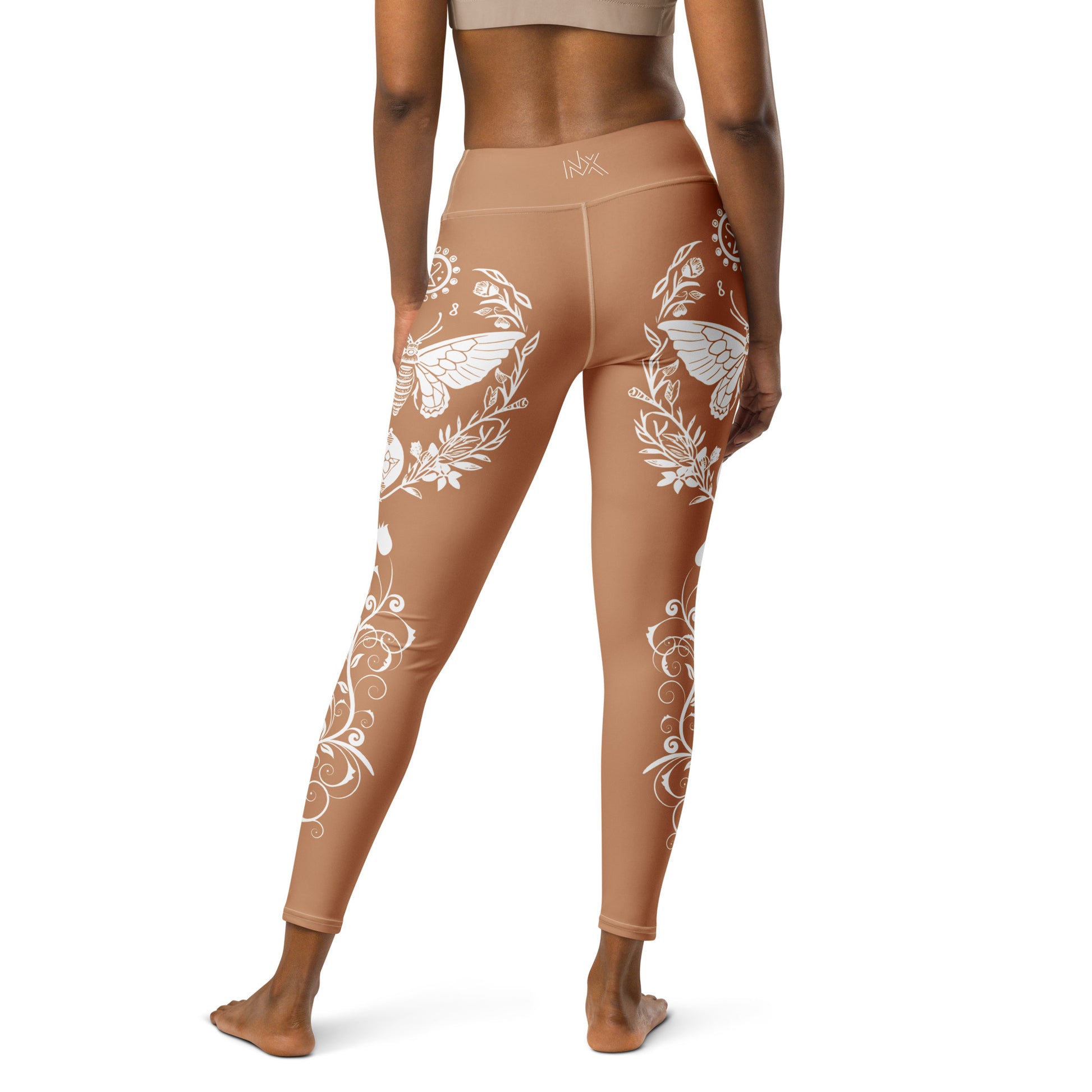 Women's Leggings for Fitness, Yoga, and Streetwear - Night Swarms and Roses - Gold and White - Necxium.store.3