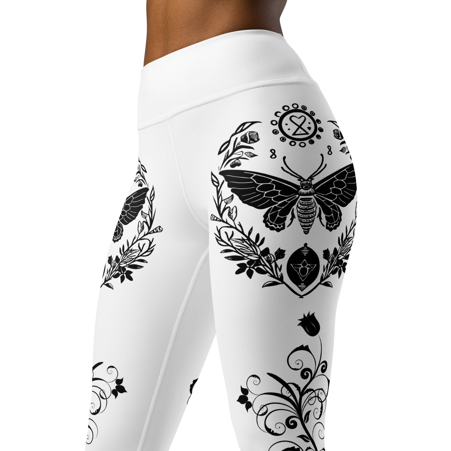 Women's Leggings for Fitness, Yoga, and Streetwear - Night Swarms and Roses - White and Black - Necxium.store.1