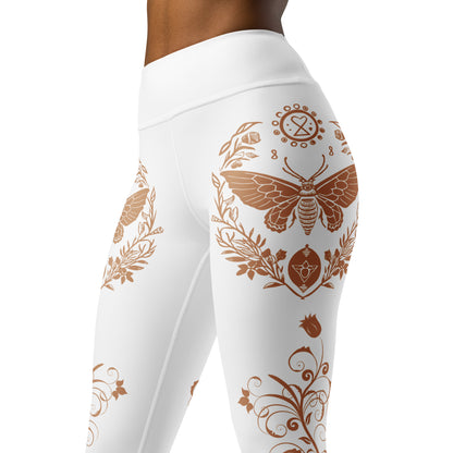 Women's Leggings for Fitness, Yoga, and Streetwear - Night Swarms and Roses - White and Gold - Necxium.store.1