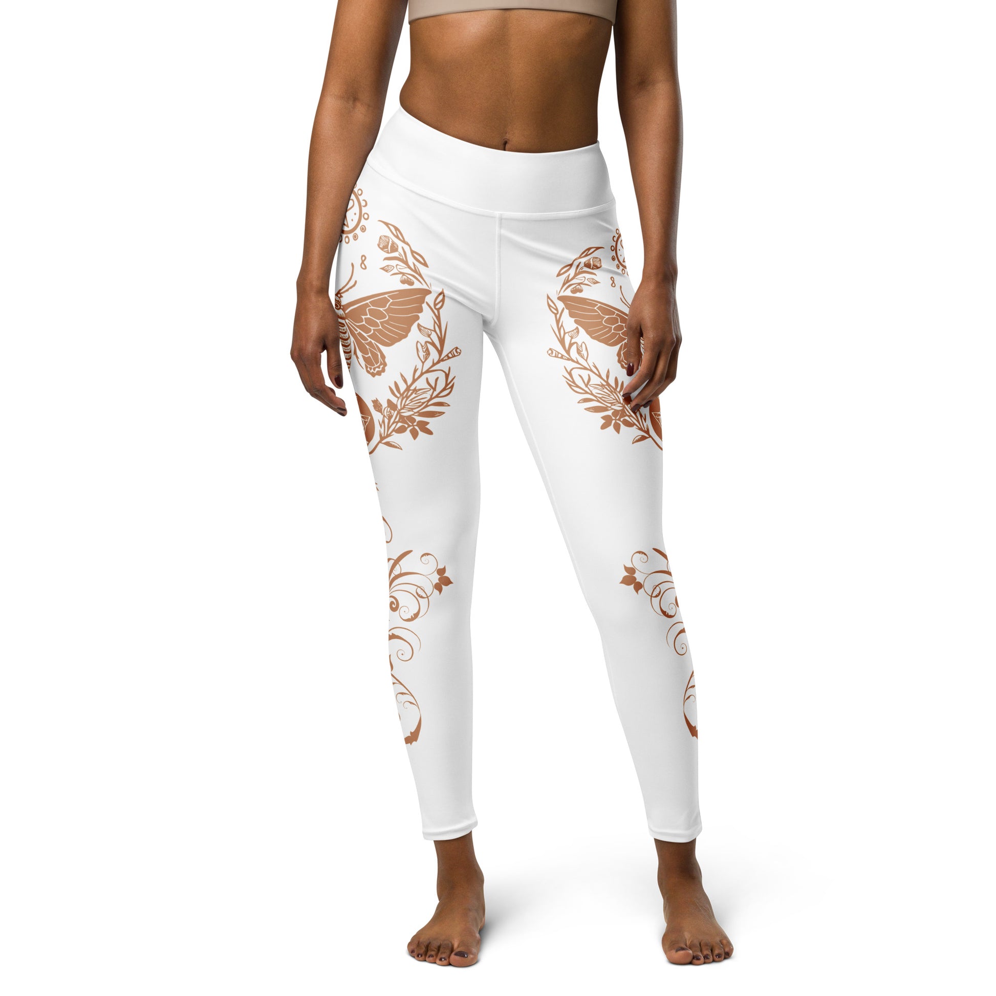 Women's Leggings for Fitness, Yoga, and Streetwear - Night Swarms and Roses - White and Gold - Necxium.store.2