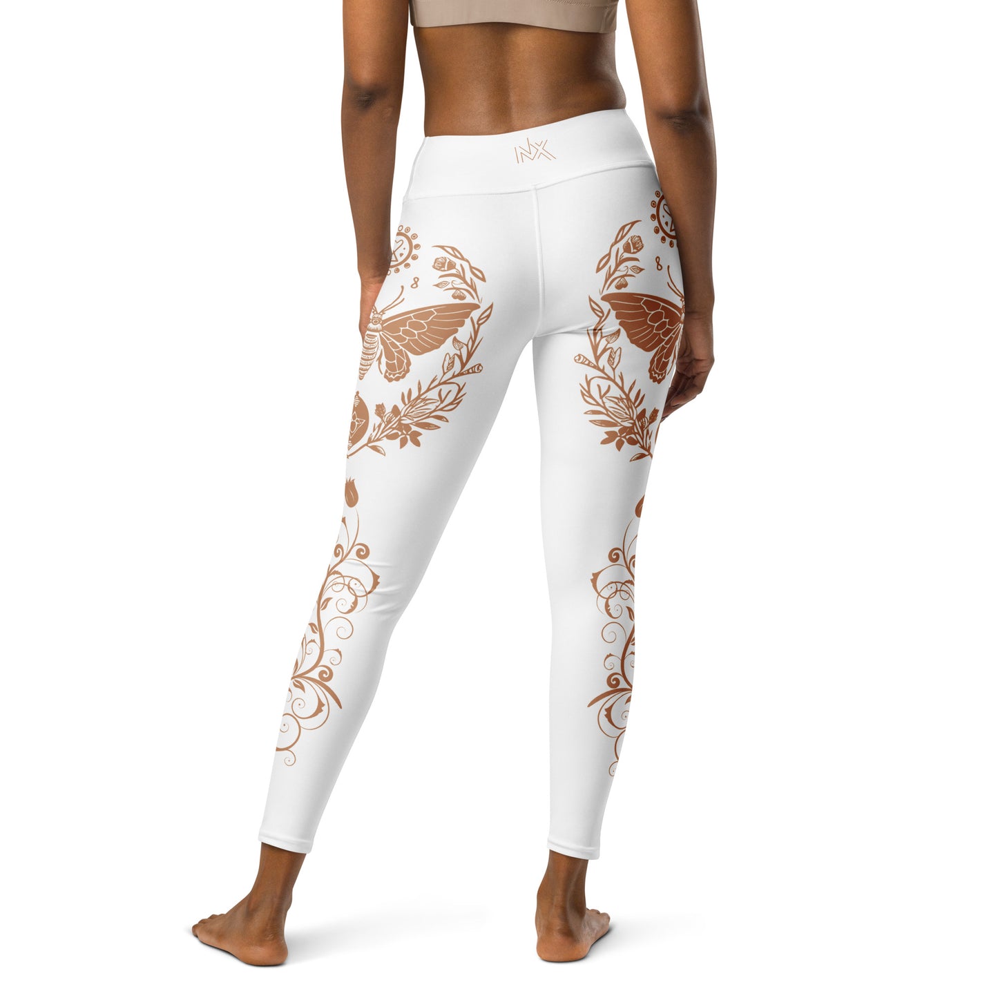 Women's Leggings for Fitness, Yoga, and Streetwear - Night Swarms and Roses - White and Gold - Necxium.store.3