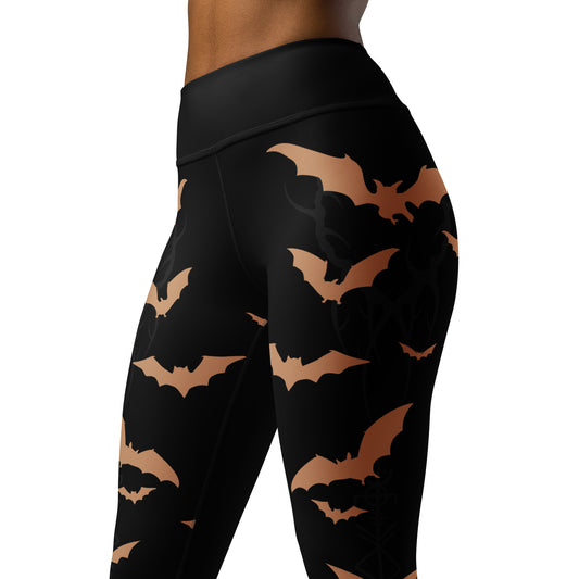 Women's Leggings for Fitness, Yoga, and Streetwear - Swarm Of Bats - Black and Gold - Necxium.store.1