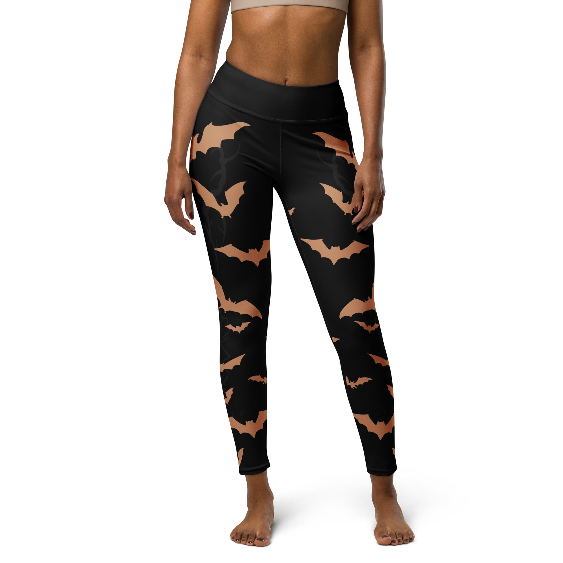 Women's Leggings for Fitness, Yoga, and Streetwear - Swarm Of Bats - Black and Gold - Necxium.store.2