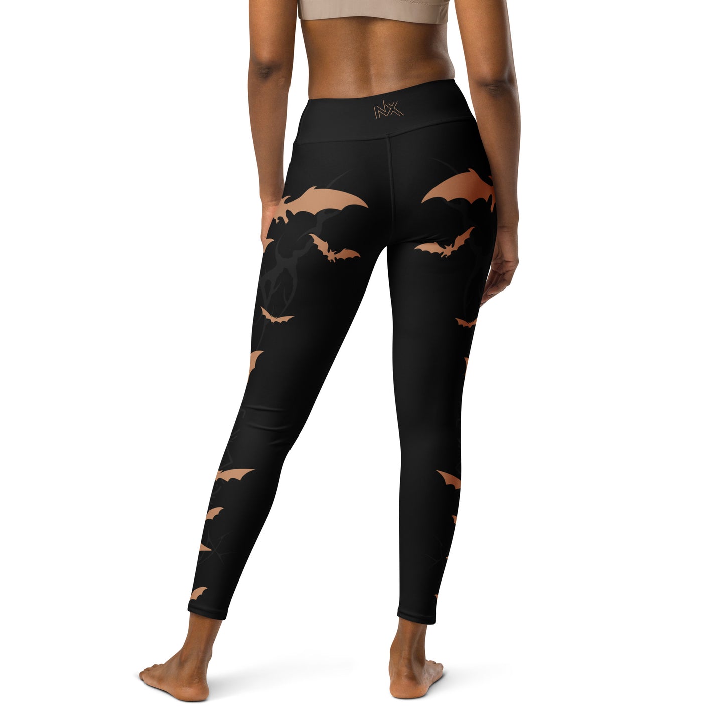 Women's Leggings for Fitness, Yoga, and Streetwear - Swarm Of Bats - Black and Gold - Necxium.store.3