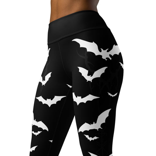 Women's Leggings for Fitness, Yoga, and Streetwear - Swarm Of Bats - Black and White - Necxium.store.1