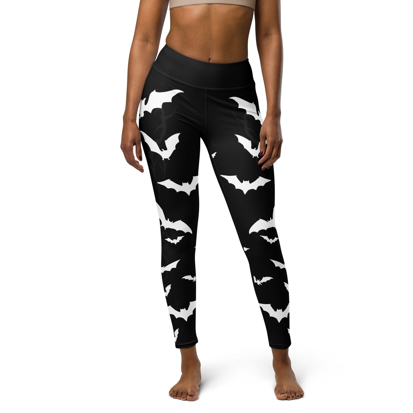 Women's Leggings for Fitness, Yoga, and Streetwear - Swarm Of Bats - Black and White - Necxium.store.2