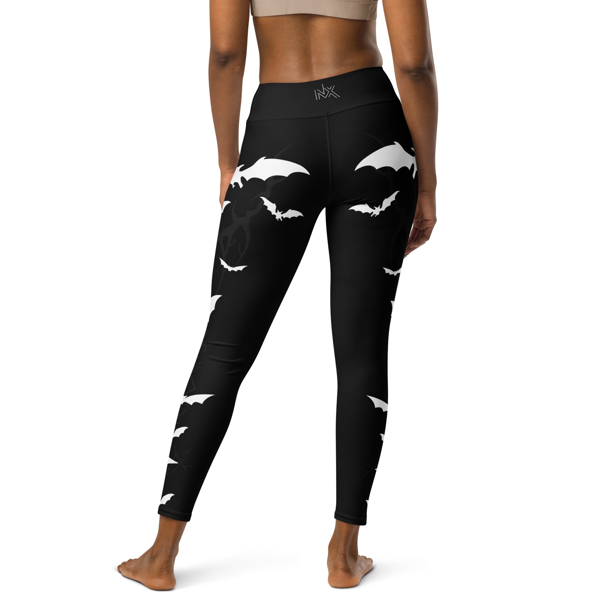 Women's Leggings for Fitness, Yoga, and Streetwear - Swarm Of Bats - Black and White - Necxium.store.3