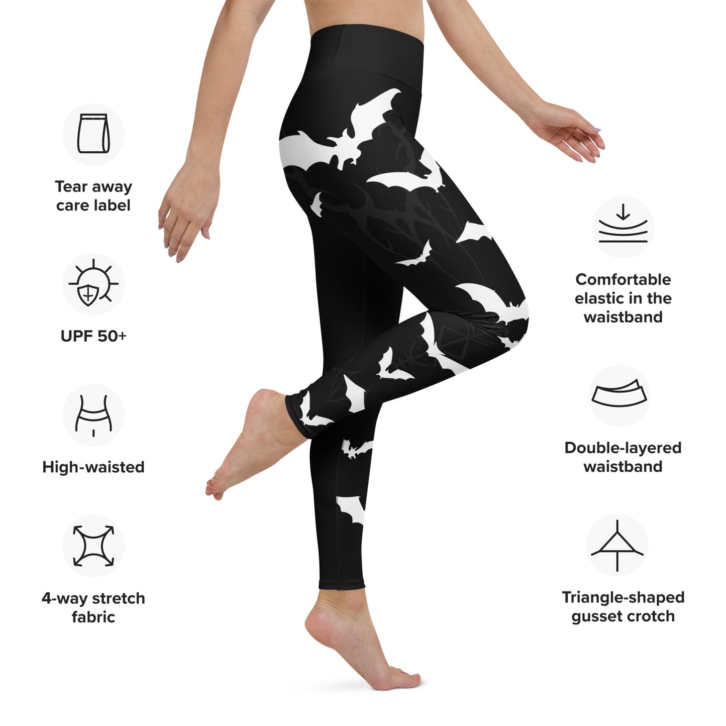 Women's Leggings for Fitness, Yoga, and Streetwear - Swarm Of Bats - Black and White - Necxium.store.4