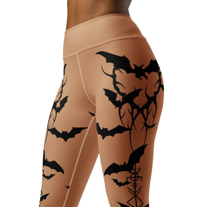 Women's Leggings for Fitness, Yoga, and Streetwear - Swarm Of Bats - Gold and Black - Necxium.store.1