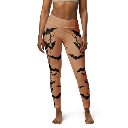 Women's Leggings for Fitness, Yoga, and Streetwear - Swarm Of Bats - Gold and Black - Necxium.store.2