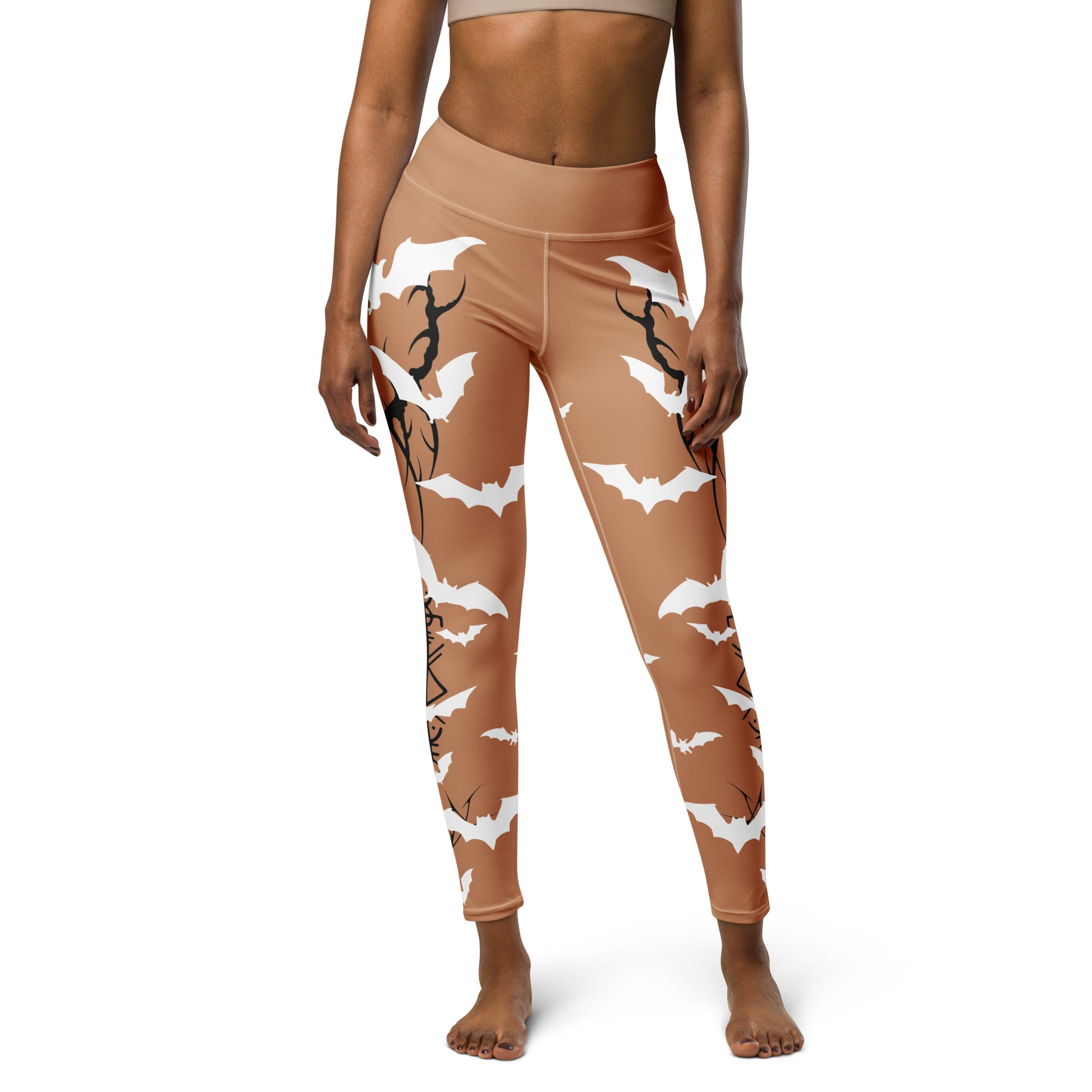 Women's Leggings for Fitness, Yoga, and Streetwear - Swarm Of Bats - Gold and White - Necxium.store.2