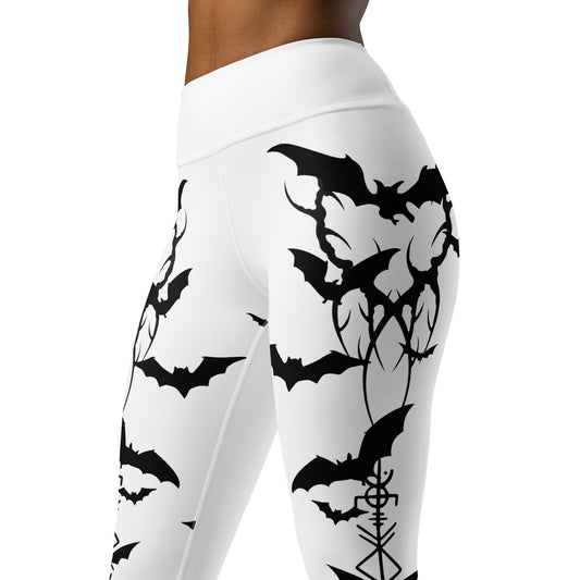 Women's Leggings for Fitness, Yoga, and Streetwear - Swarm Of Bats - White and Black - Necxium.store.1