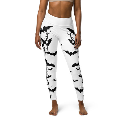 Women's Leggings for Fitness, Yoga, and Streetwear - Swarm Of Bats - White and Black - Necxium.store.2