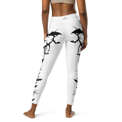 Women's Leggings for Fitness, Yoga, and Streetwear - Swarm Of Bats - White and Black - Necxium.store.3