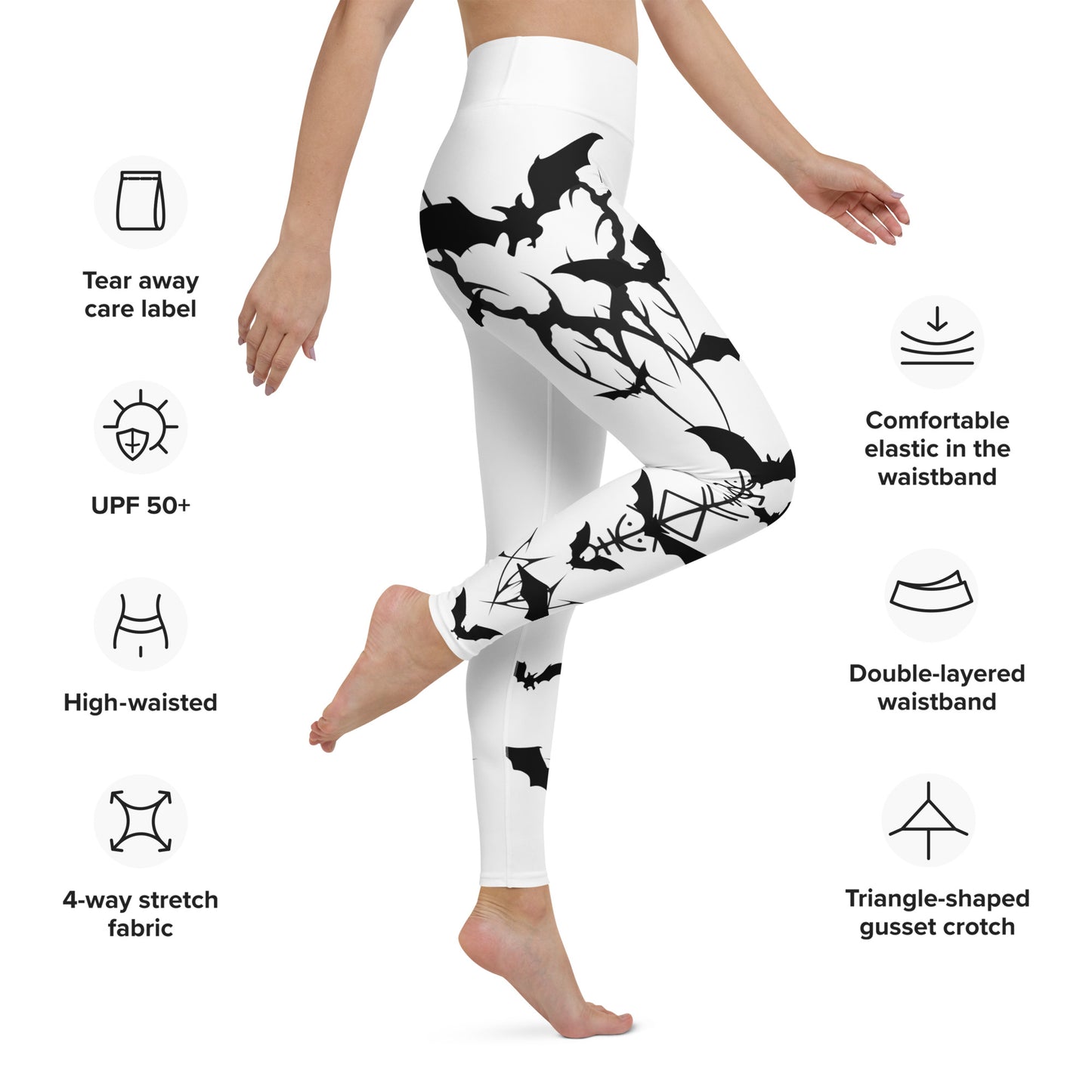 Women's Leggings for Fitness, Yoga, and Streetwear - Swarm Of Bats - White and Black - Necxium.store.4