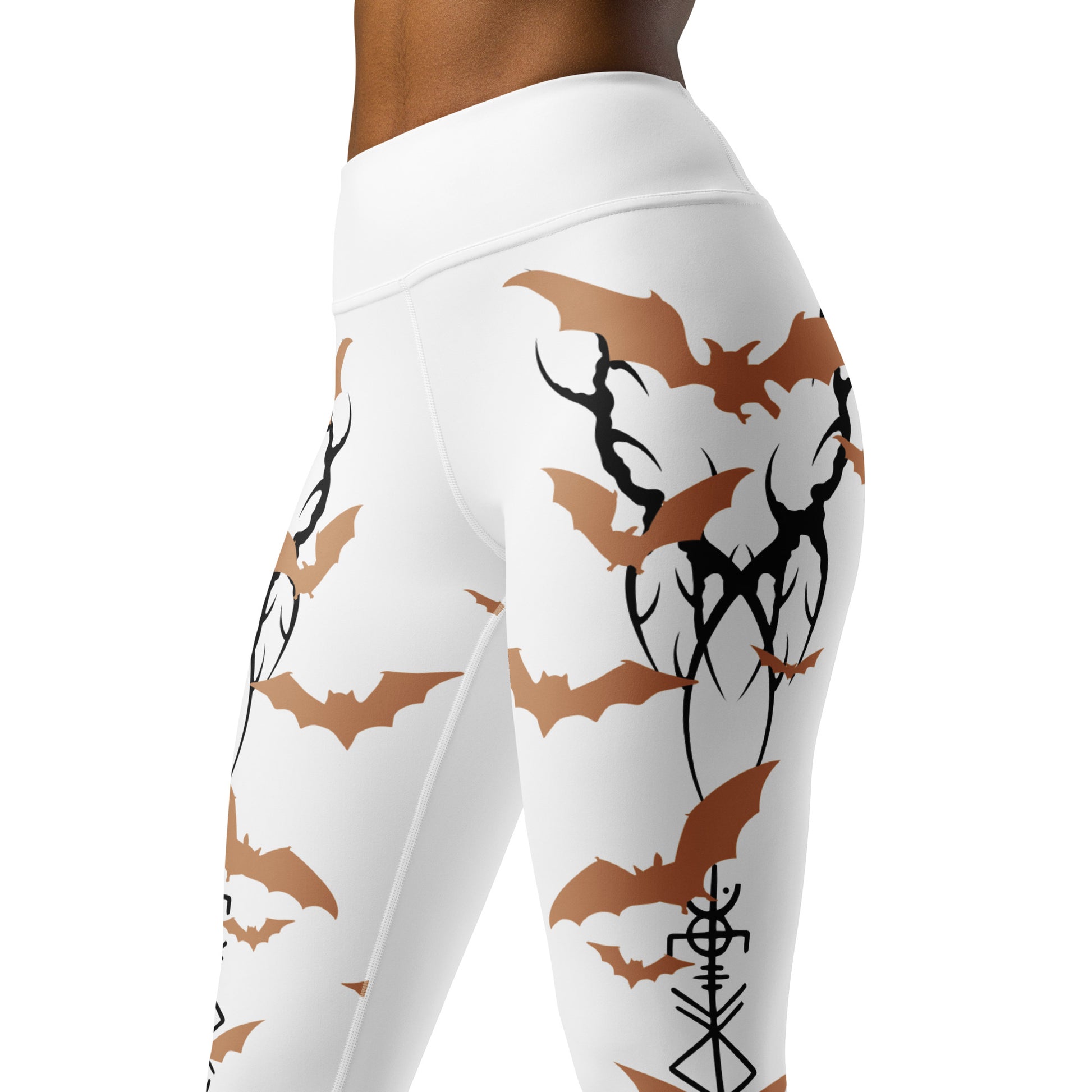 Women's Leggings for Fitness, Yoga, and Streetwear - Swarm Of Bats - White and Gold - Necxium.store.1