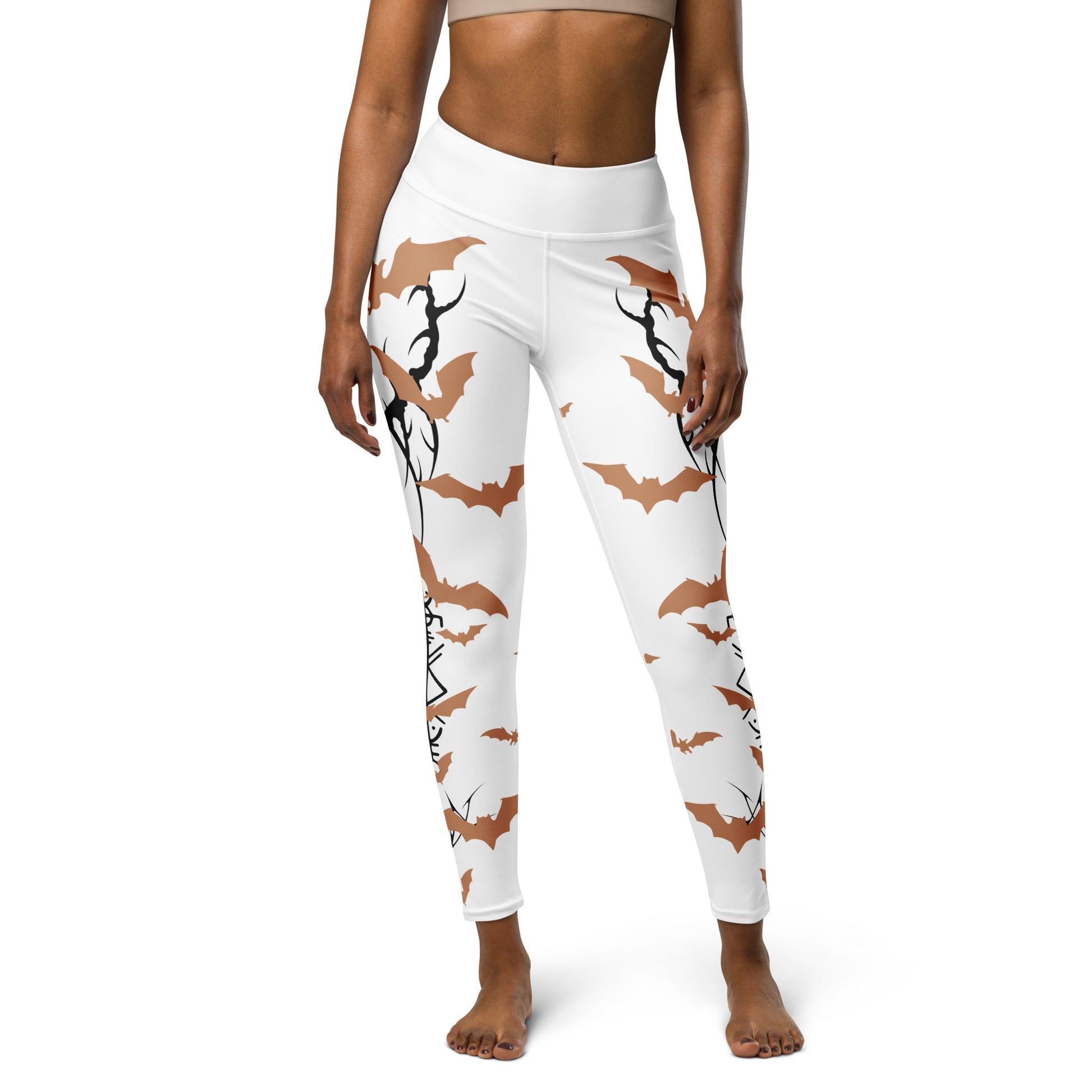 Women's Leggings for Fitness, Yoga, and Streetwear - Swarm Of Bats - White and Gold - Necxium.store.2