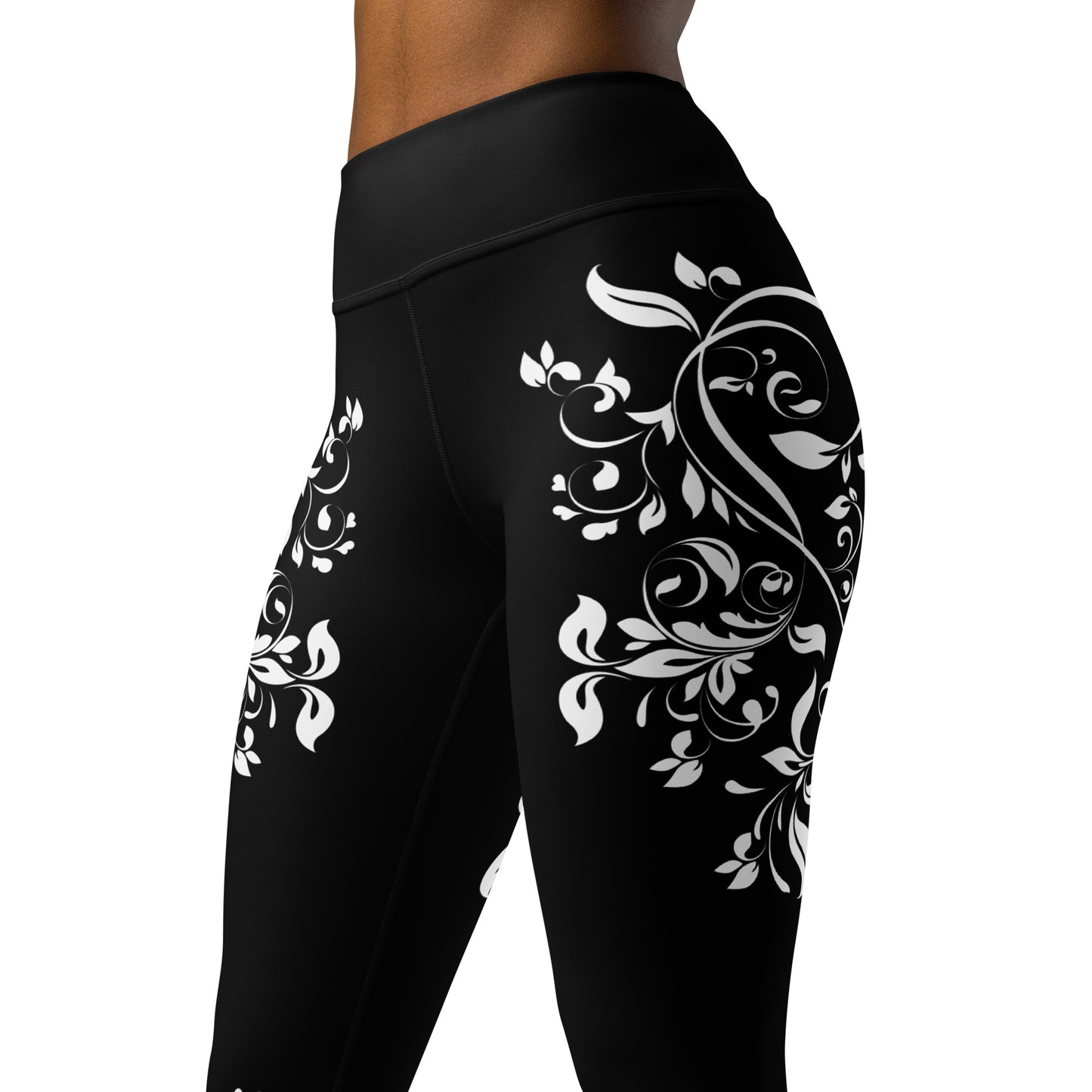 Women's Leggings for Fitness, Yoga, and Streetwear - Wild Vines and Leaves - Black and White - Necxium.store.1