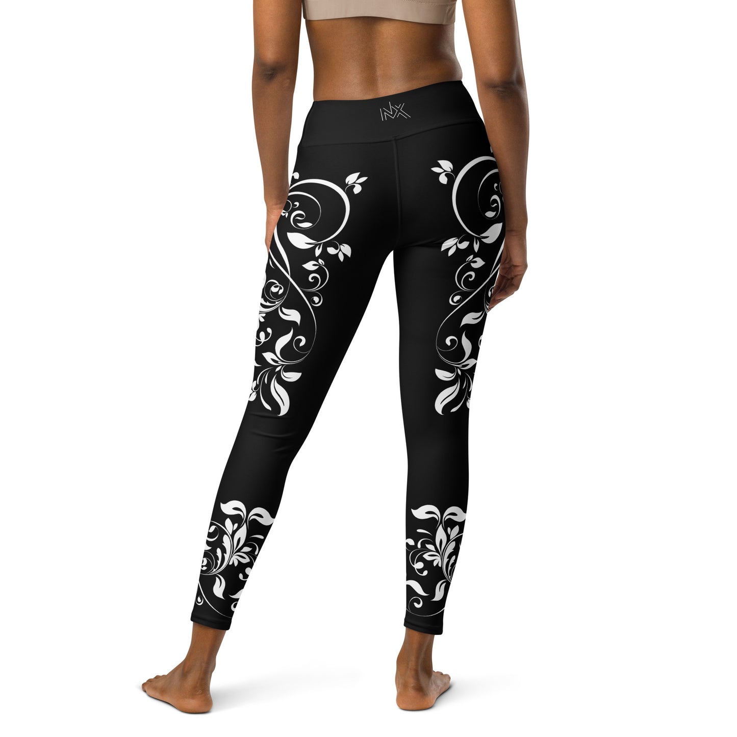 Women's Leggings for Fitness, Yoga, and Streetwear - Wild Vines and Leaves - Black and White - Necxium.store.3