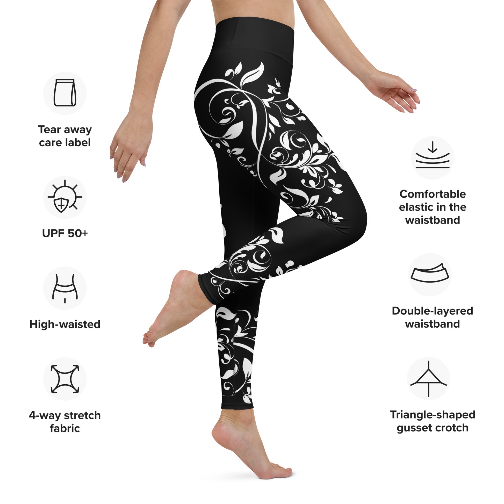 Women's Leggings for Fitness, Yoga, and Streetwear - Wild Vines and Leaves - Black and White - Necxium.store.4