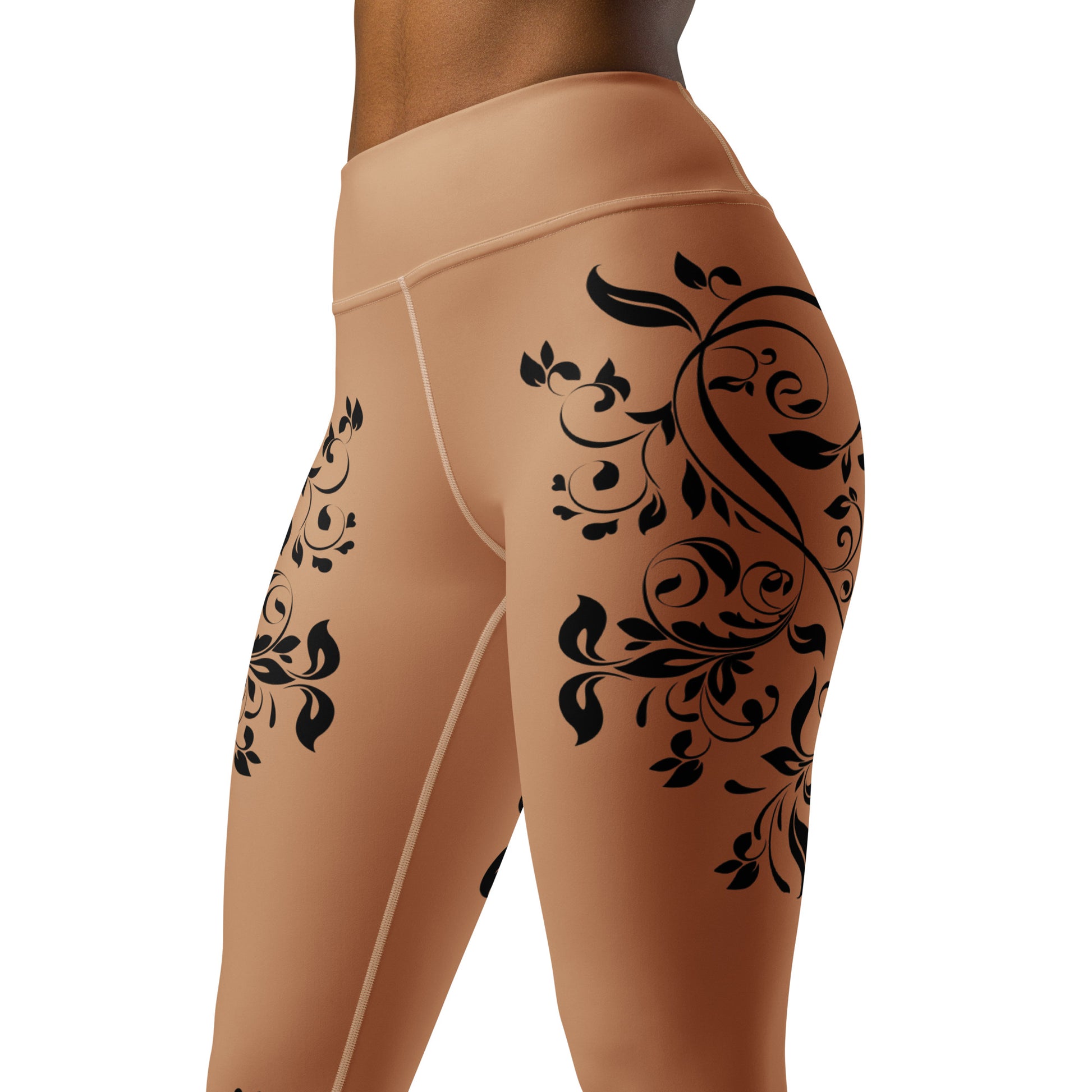 Women's Leggings for Fitness, Yoga, and Streetwear - Wild Vines and Leaves - Gold and Black - Necxium.store.1