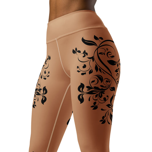 Women's Leggings for Fitness, Yoga, and Streetwear - Wild Vines and Leaves - Gold and Black - Necxium.store.1