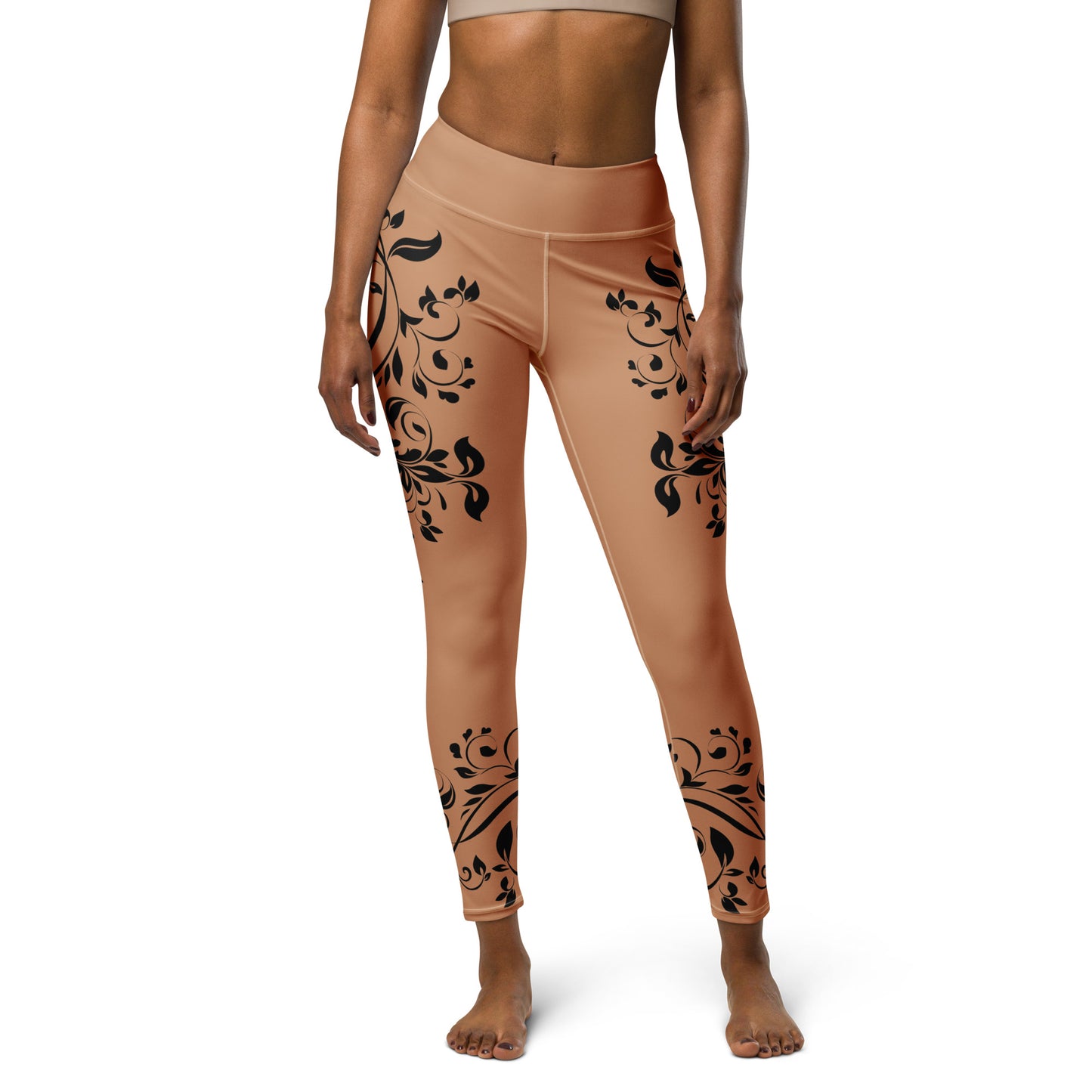 Women's Leggings for Fitness, Yoga, and Streetwear - Wild Vines and Leaves - Gold and Black - Necxium.store.2