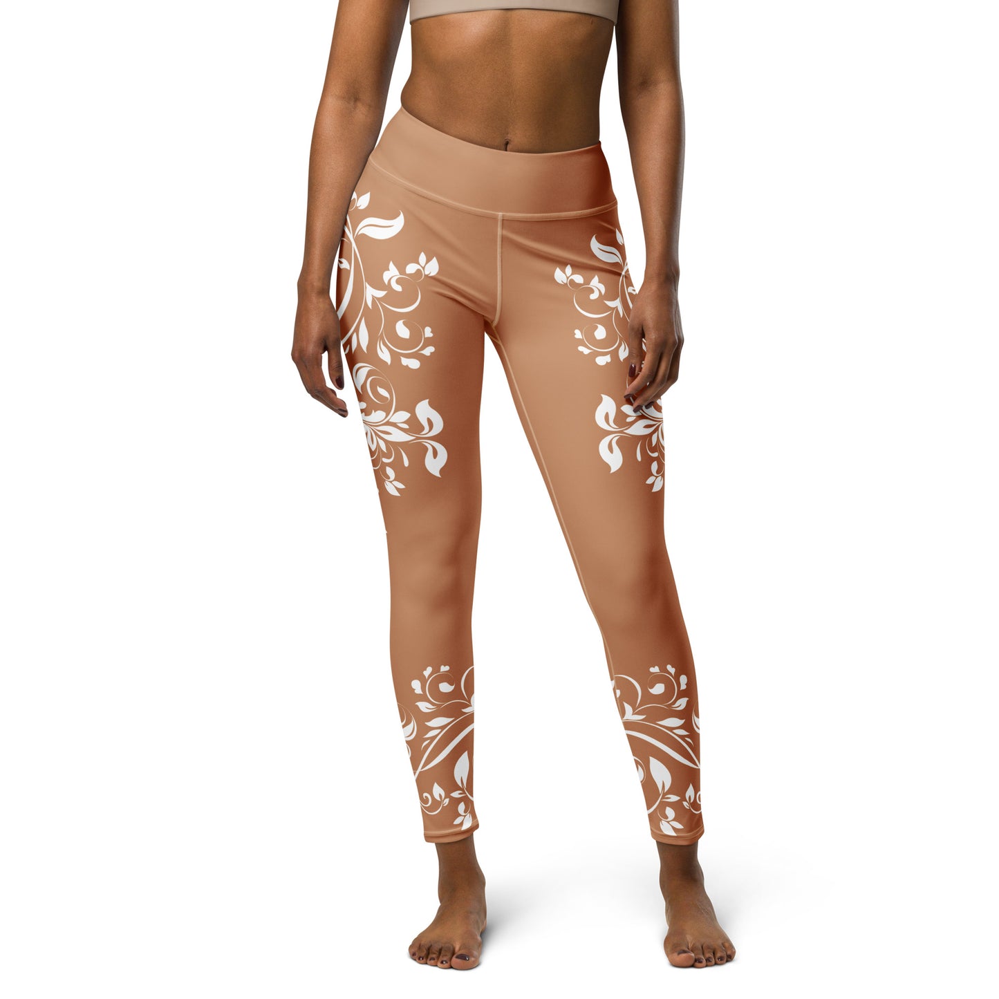 Women's Leggings for Fitness, Yoga, and Streetwear - Wild Vines and Leaves - Gold and White - Necxium.store.2