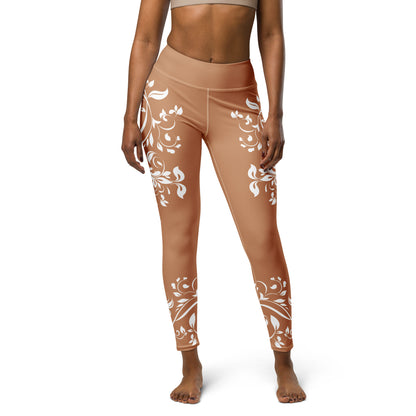 Women's Leggings for Fitness, Yoga, and Streetwear - Wild Vines and Leaves - Gold and White - Necxium.store.2