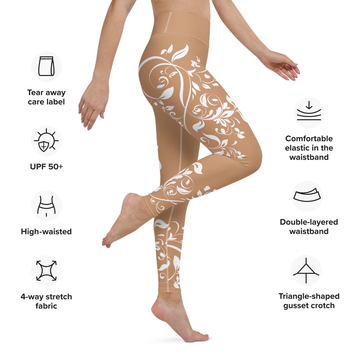 Women's Leggings for Fitness, Yoga, and Streetwear - Wild Vines and Leaves - Gold and White - Necxium.store.4