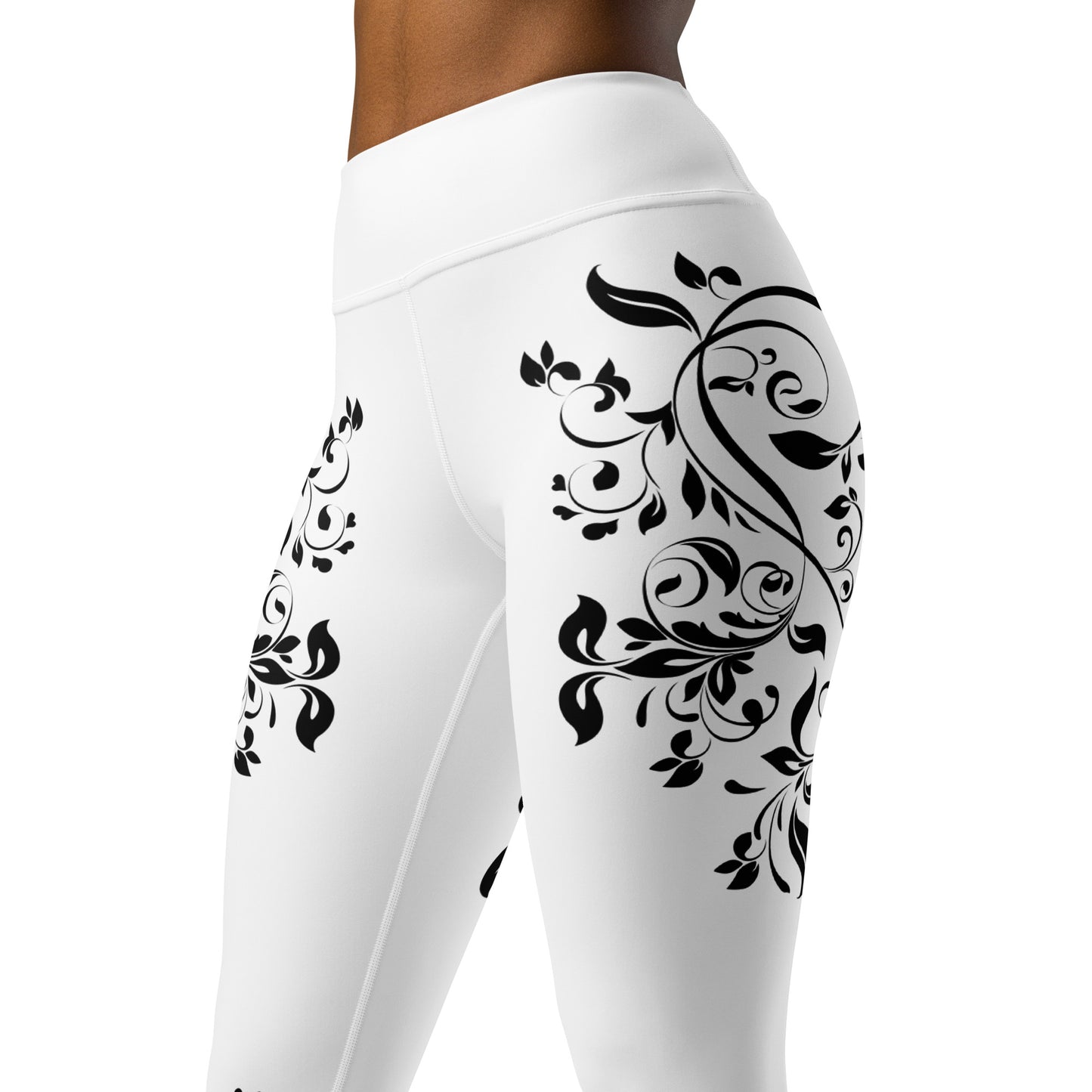 Women's Leggings for Fitness, Yoga, and Streetwear - Wild Vines and Leaves - White and Black - Necxium.store.1