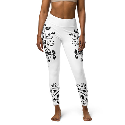 Women's Leggings for Fitness, Yoga, and Streetwear - Wild Vines and Leaves - White and Black - Necxium.store.2