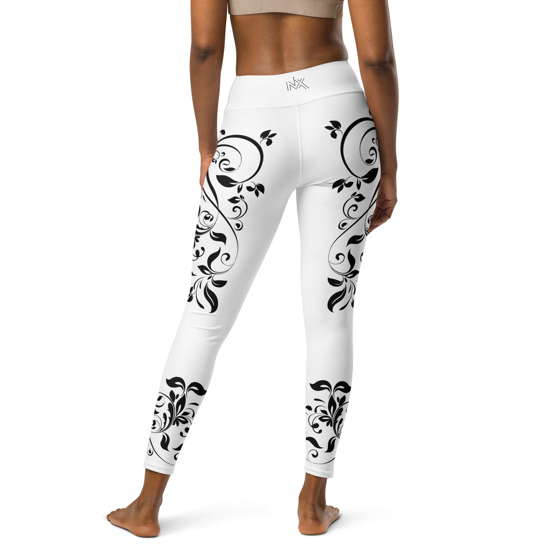 Women's Leggings for Fitness, Yoga, and Streetwear - Wild Vines and Leaves - White and Black - Necxium.store.3