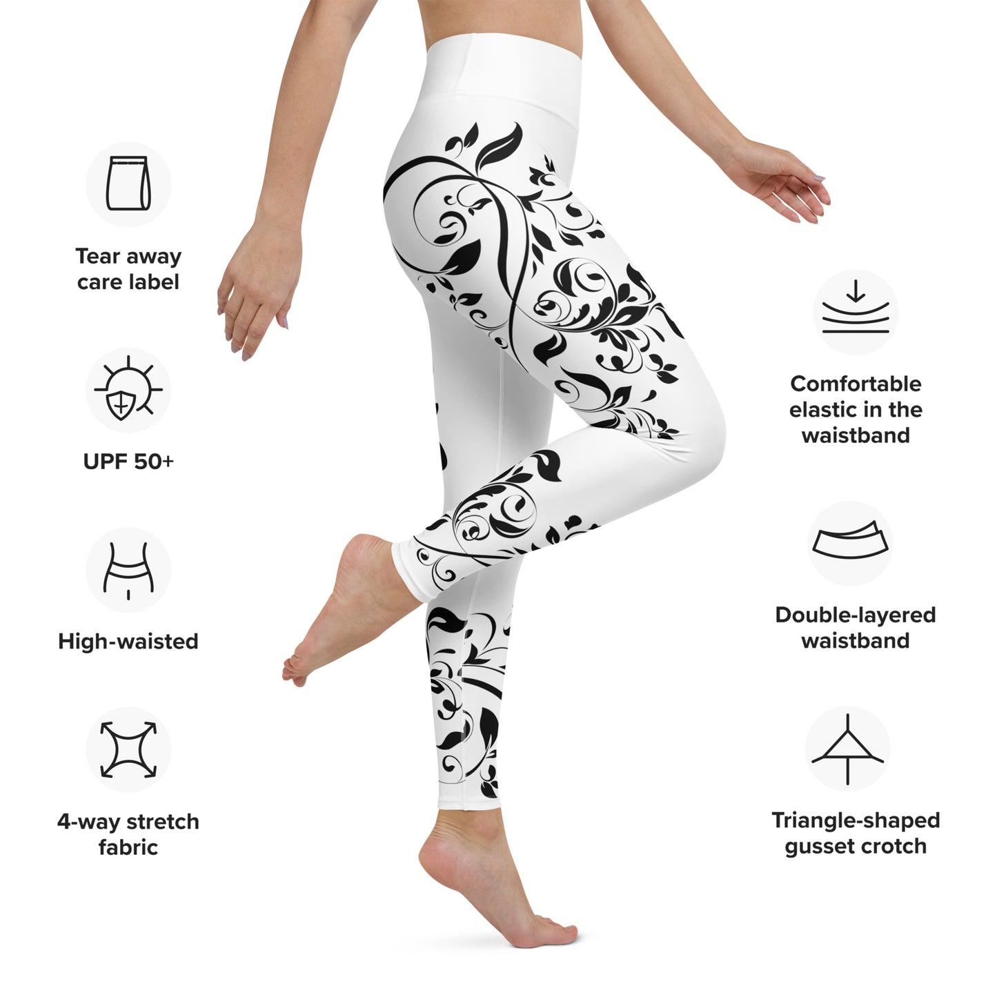 Women's Leggings for Fitness, Yoga, and Streetwear - Wild Vines and Leaves - White and Black - Necxium.store.4