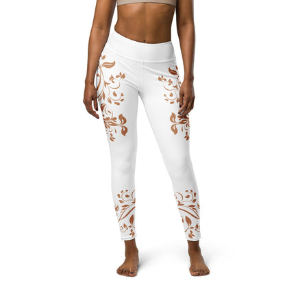 Women's Leggings for Fitness, Yoga, and Streetwear - Wild Vines and Leaves - White and Gold - Necxium.store.2